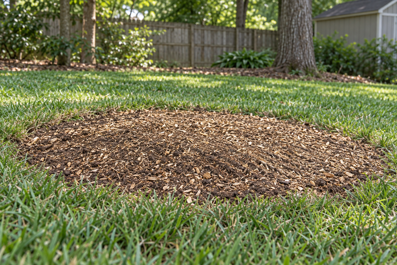 raked and crowned fill over the spot where a stump was ground
