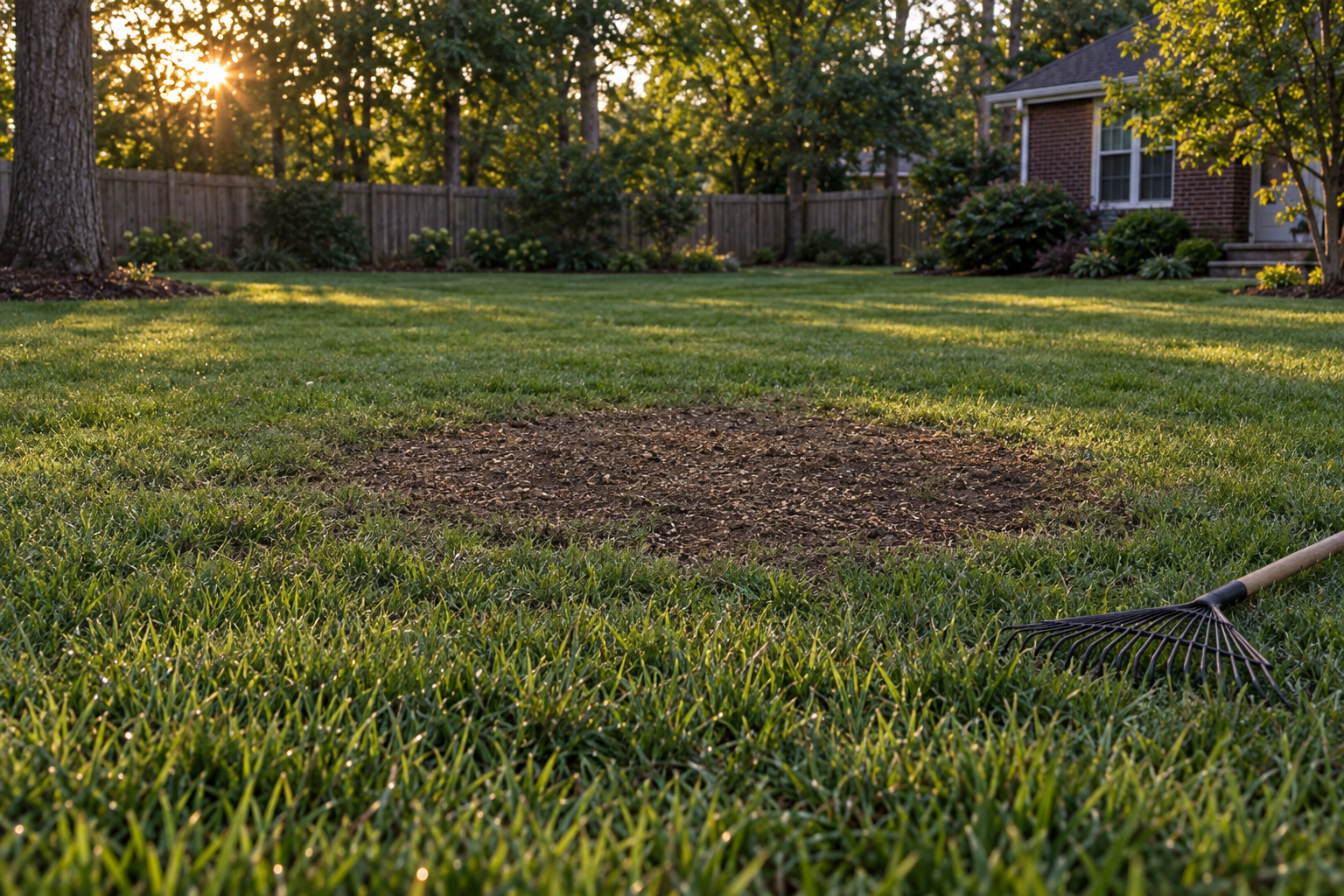 level raked lawn in Lewisville after the stump is gone