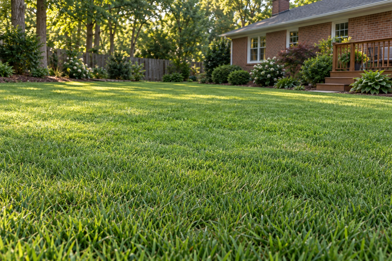 level lawn in Lewisville with turf grown over the spot where a tree stood