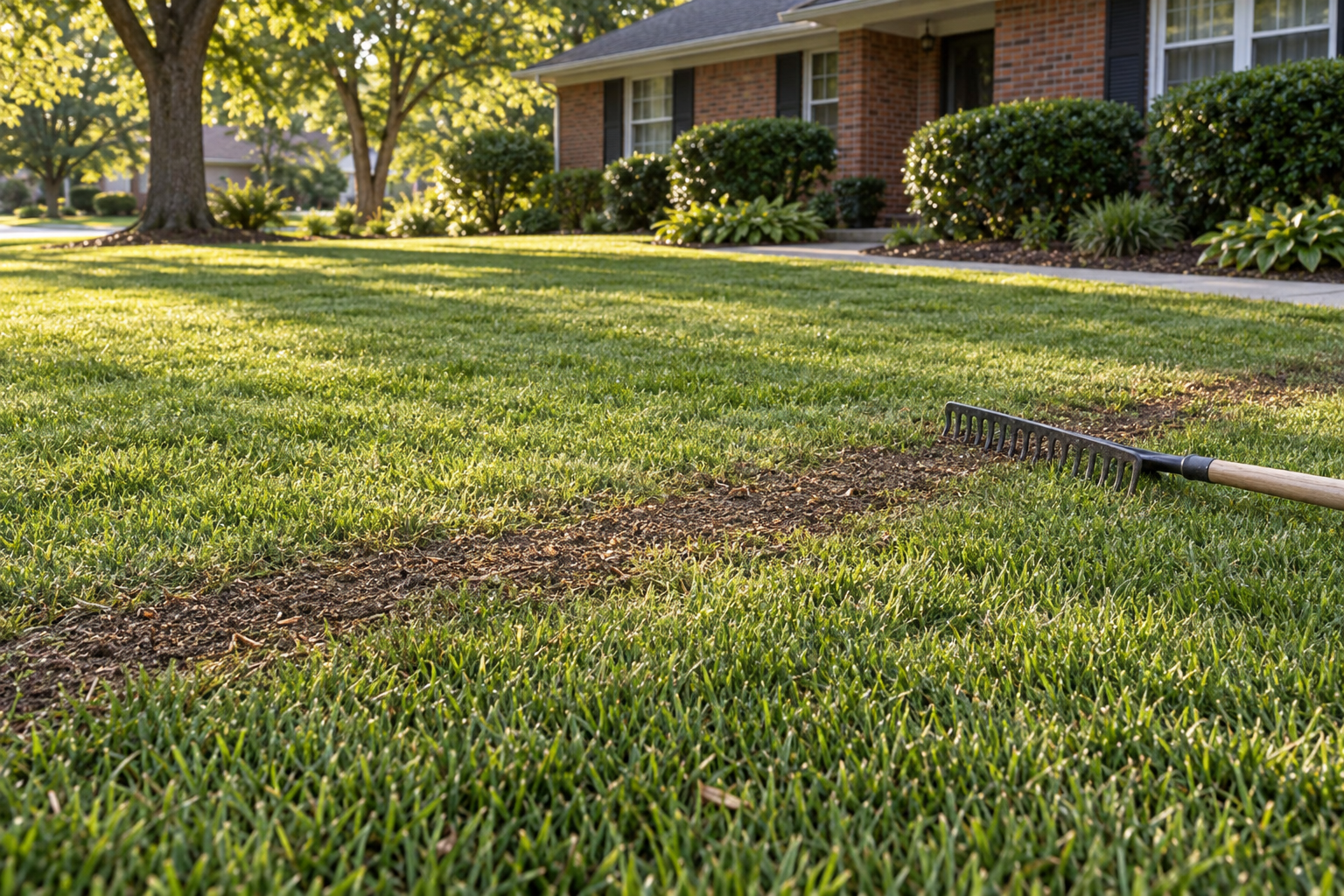 lawn mown level after root grinding in Lewisville