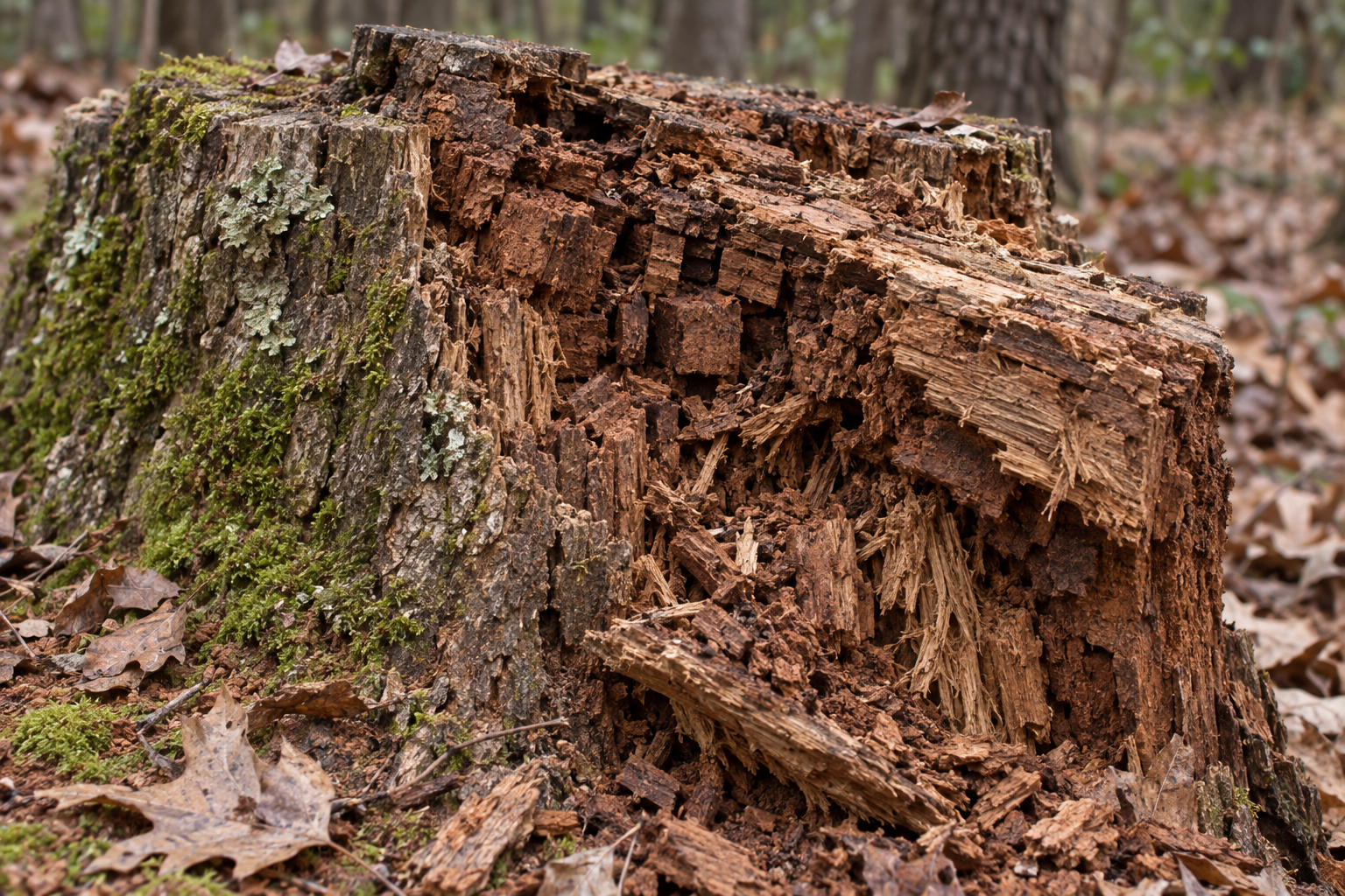 part-rotted tree stump with soft crumbling wood