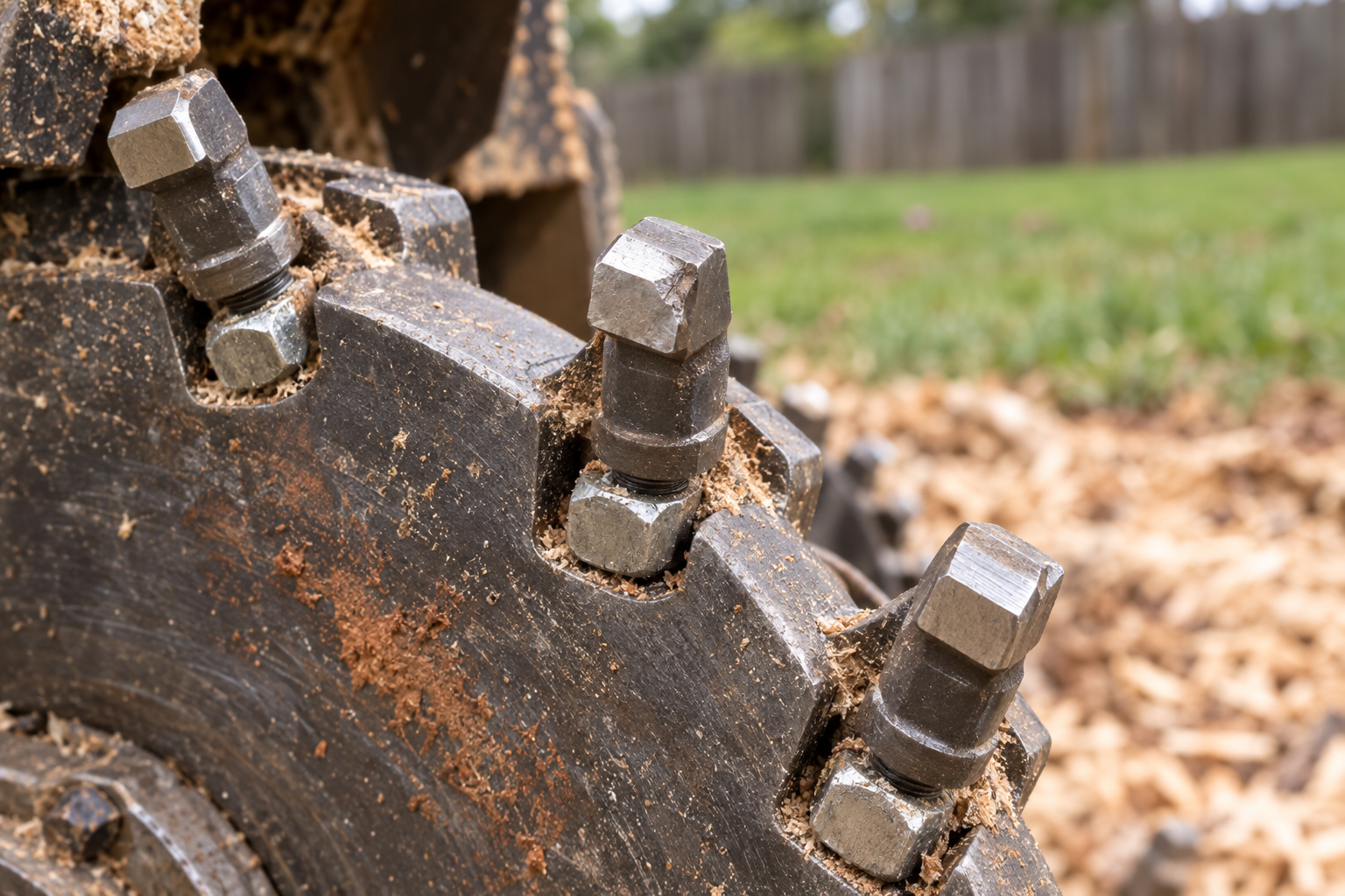 carbide teeth bolted around the rim of a cutting wheel