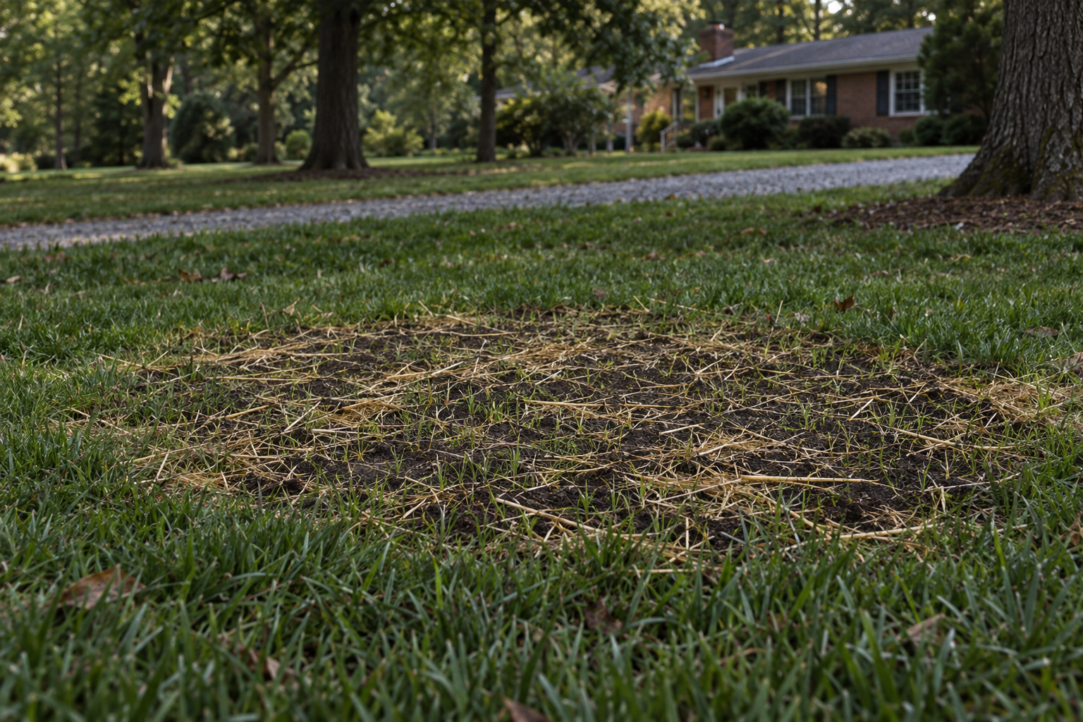 level Lewisville lawn seeded where a tree once stood